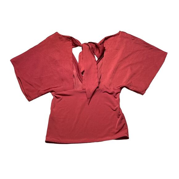 NWT Banana Republic Tie Back Top XS Red Embers short sleeve blouse tie back neck - Picture 4 of 6